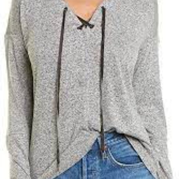 Rails Leigh V-Neck Velvet-Ties Long-Sleeve Heathered Top - Picture 3 of 5